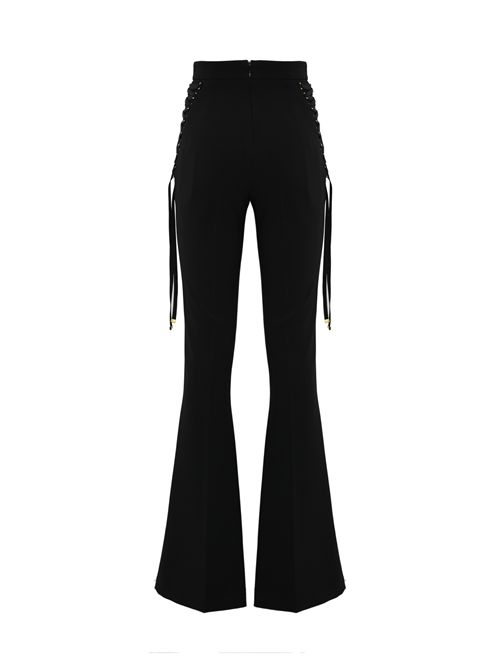 Pantaloni a zampa in crepe con lacci Nero Elisabetta Franchi | PA08351E2110